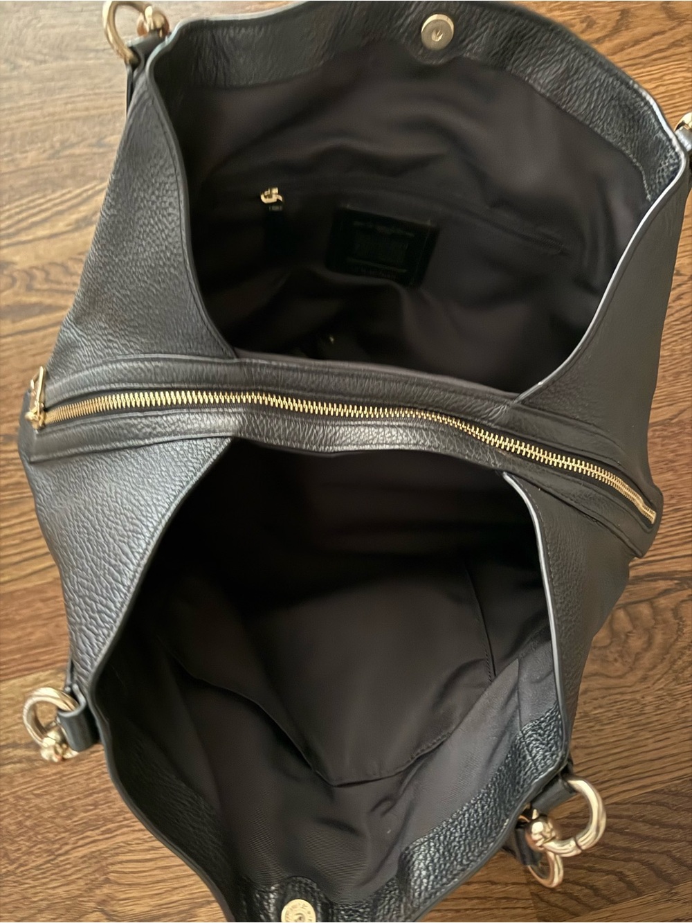 Coach Black Pebbled Leather Shoulder Tote with Gold Accents - Picture 2 of 6